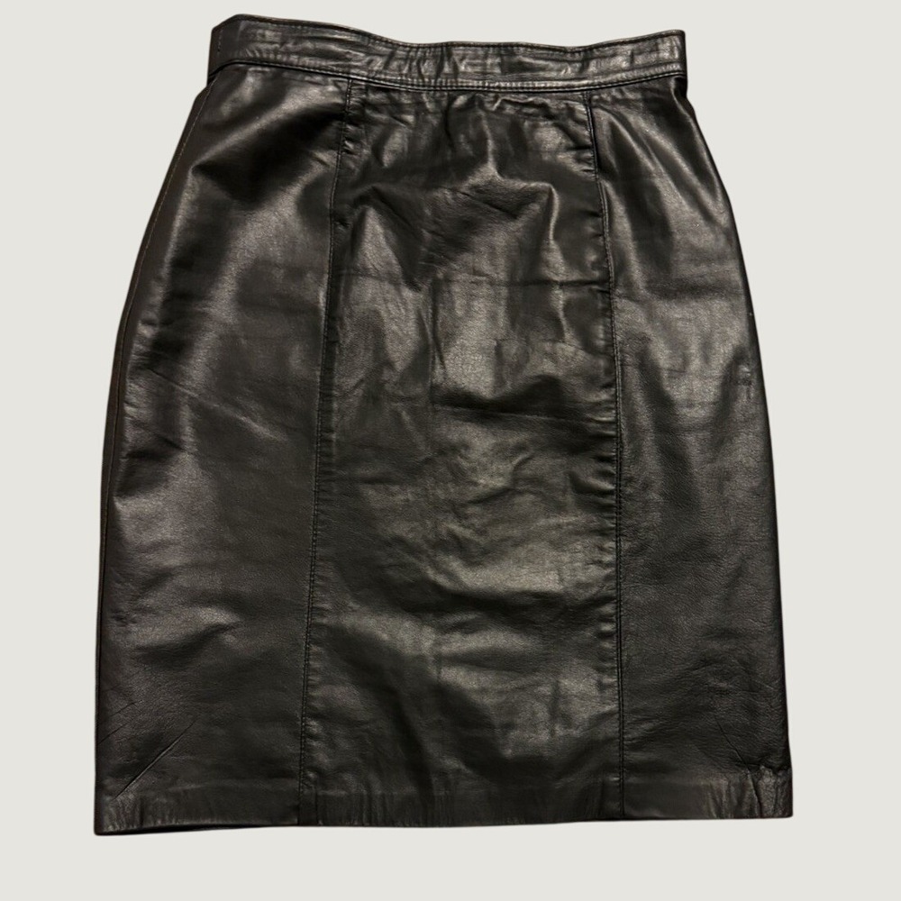 Vintage Comint Black Leather Pencil Skirt High Waisted Made in Argentina Sz 7/8